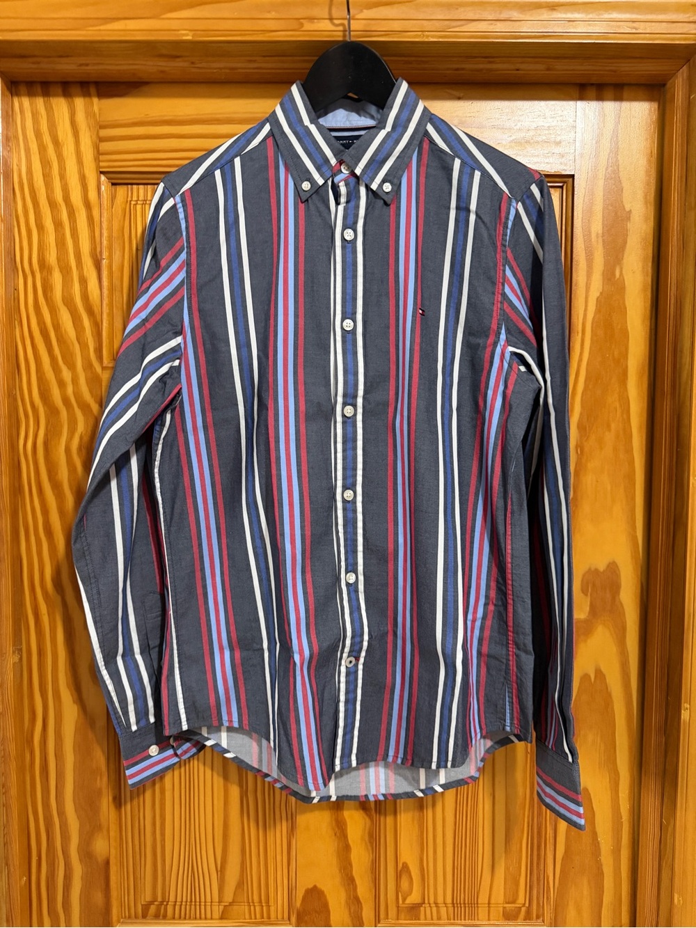 Tommy Hilfiger Navy Button-Down Shirt with Red, White & Blue Stripes